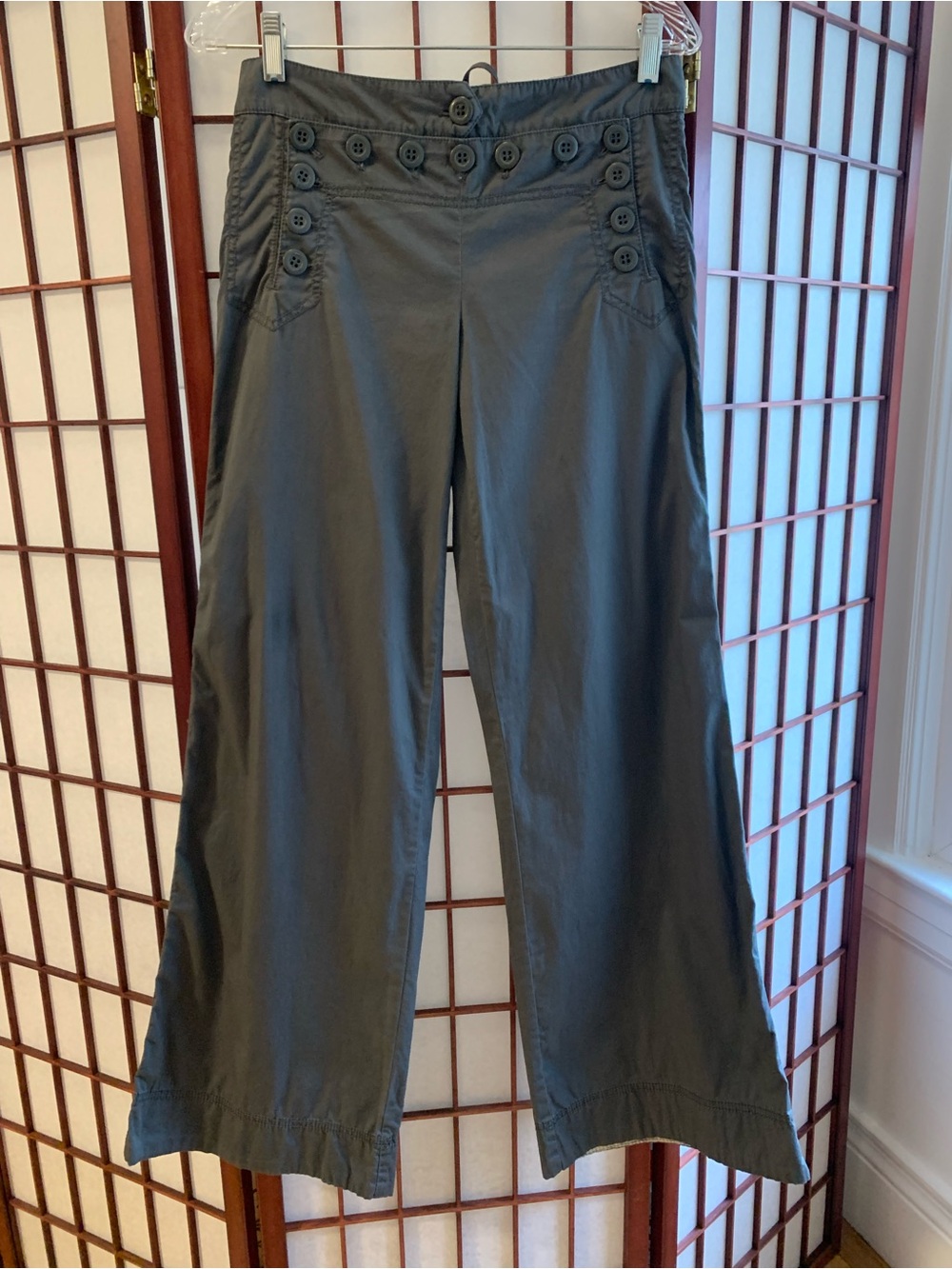 EUC Cidra Dark Gray Wide Leg Loose Fit Button Front/Tie back Pants in Size 2 - Picture 6 of 15